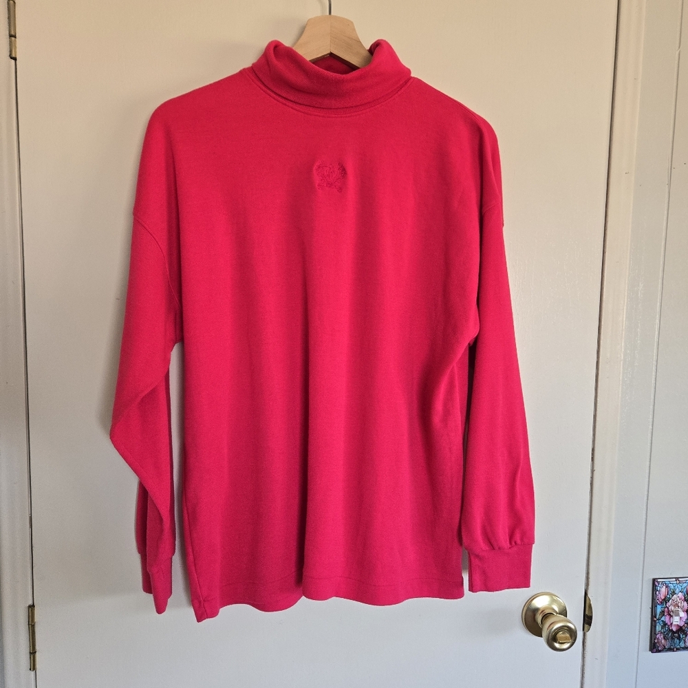 Paris Sport Club Bright Pink Turtleneck Shirt Women's L Logo Crest